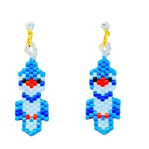Handmade Cute Blue Jay Bird Miyuki Glass Seed Beaded Earrings, Brick Stitch Gift